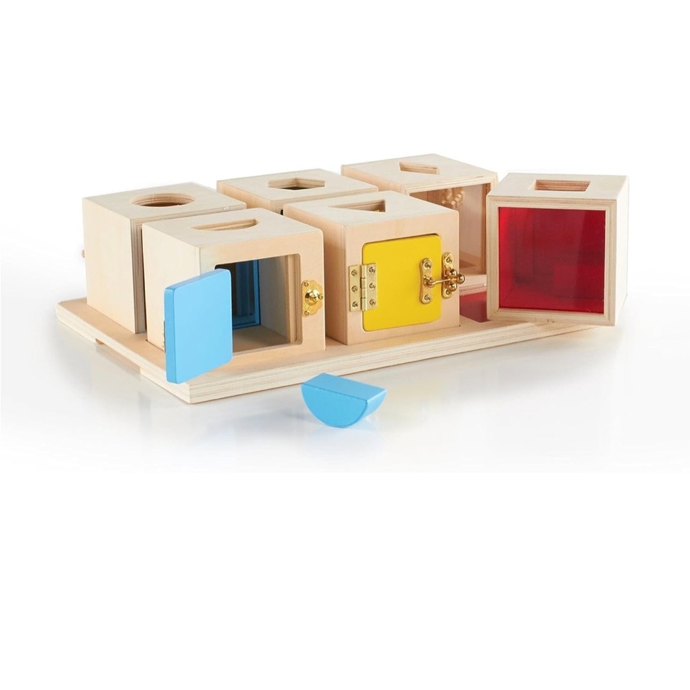 Like new guidecraft peekaboo lock boxes with storage tray